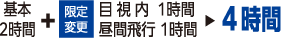 基本2時間+目視内 1時間 昼間飛行 1時間→４時間